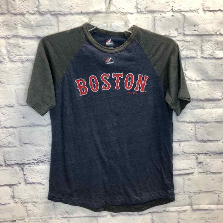 Majestic Navy Size 14 Boys Short Sleeve Shirt