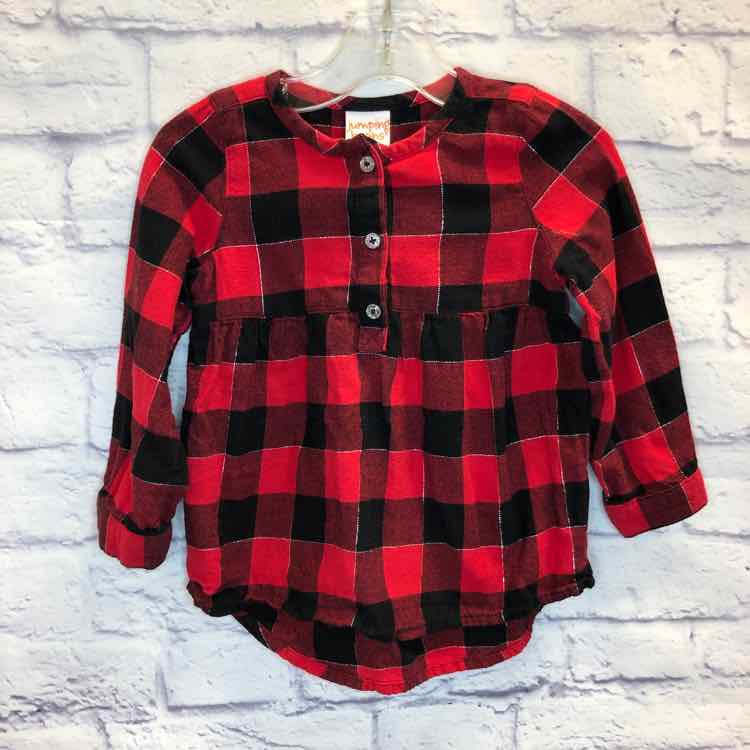 Jumping Beans Red & Black Size 24 Months Girls Long Sleeve Shirt