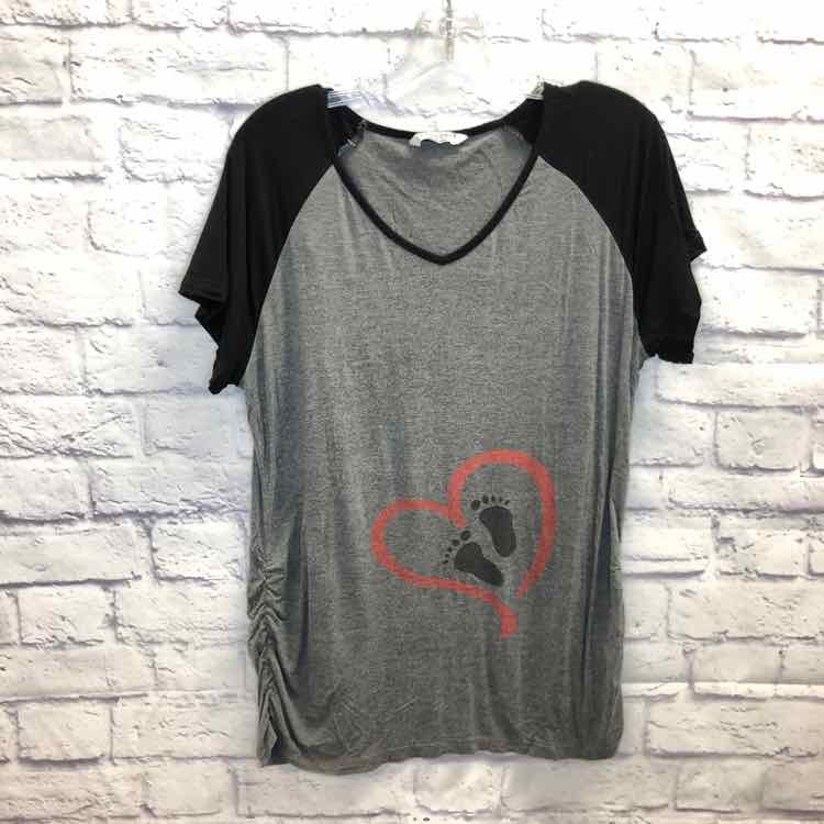 Ekouaer Gray Size L Maternity Short Slv Top