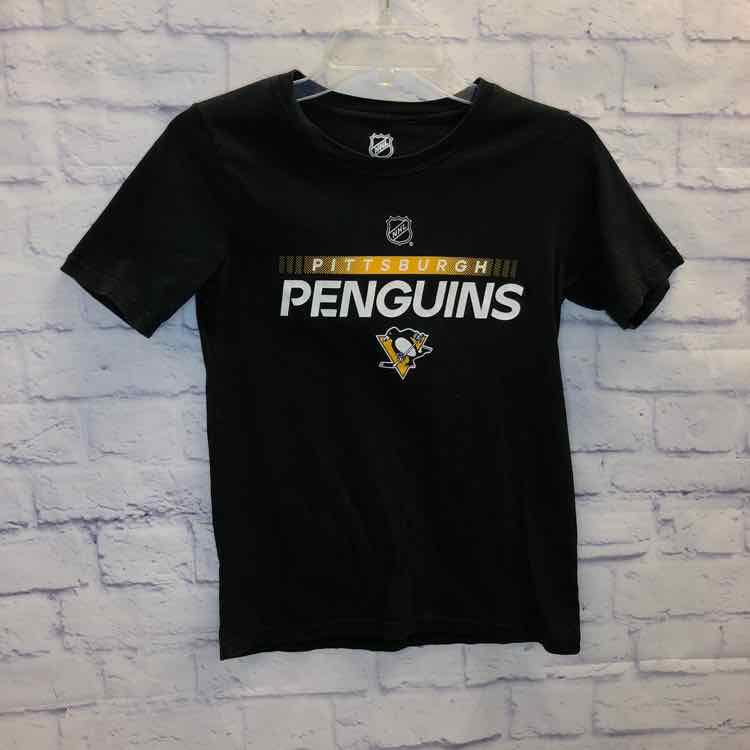 Penguins Black Size 10 Boys Short Sleeve Shirt