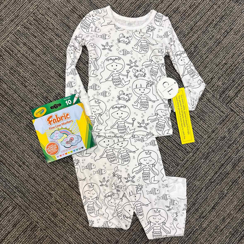 NWT Caden Lane Color Me Size 2T Bamboo Girls Pajamas w/ Markers