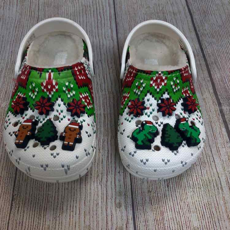 Crocs Red & Green Size 9 Fuzzy Lined Holiday Crocs