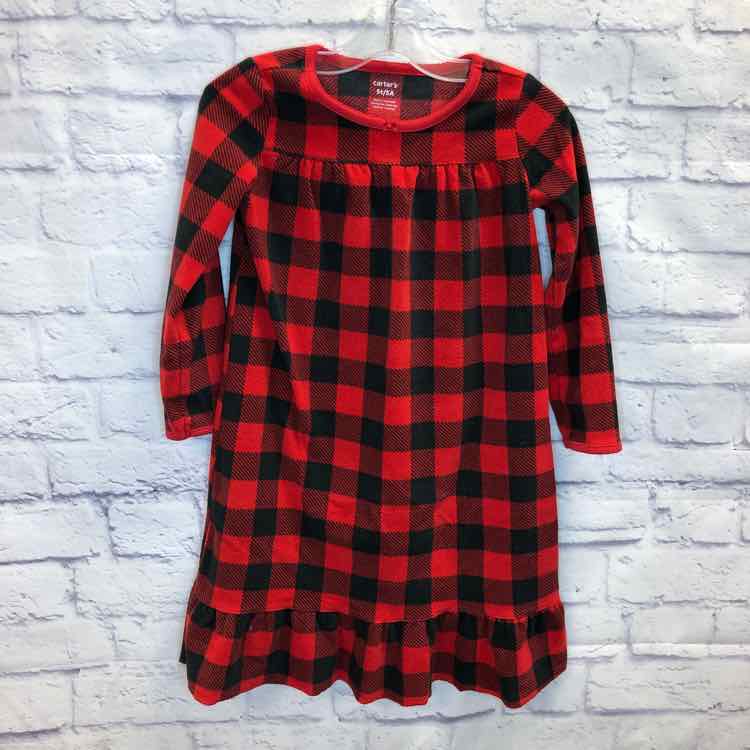 Carters Red & Black Size 5 Fleece Girls Nightgown