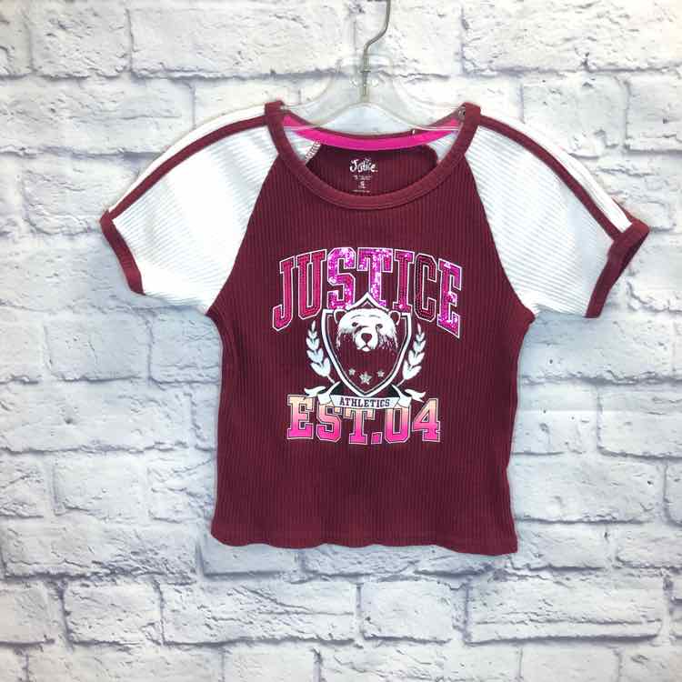Justice Maroon Size 7 Girls Short Sleeve Shirt