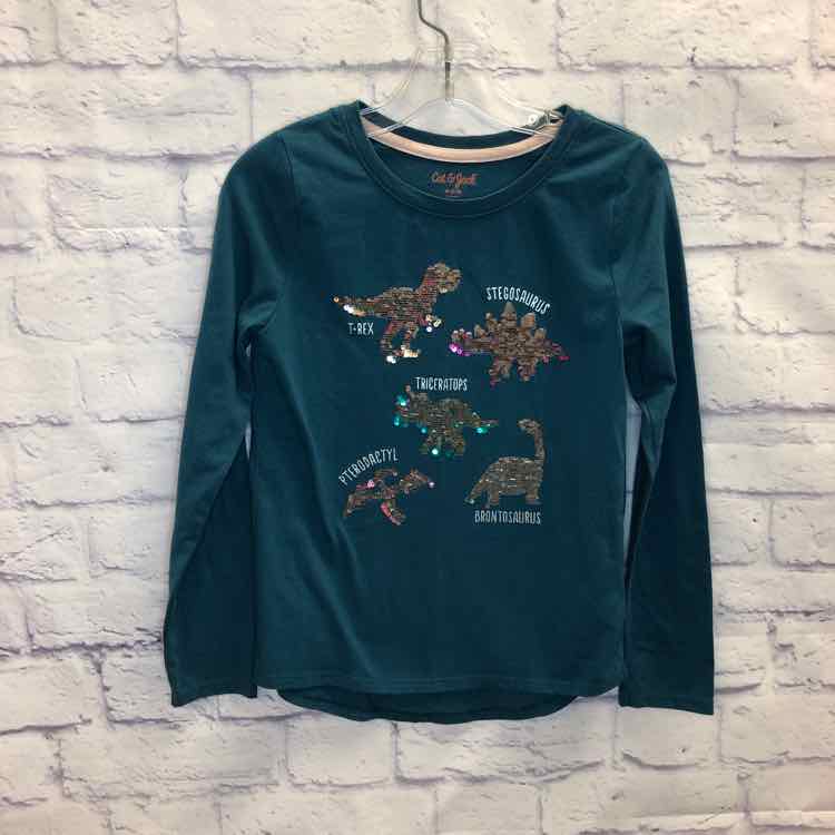 Cat Green Size 7 Girls Long Sleeve Shirt