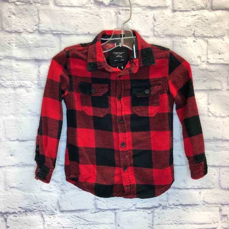 Denim & Flower Red & Black Size 4T Boy Polo or Button Down