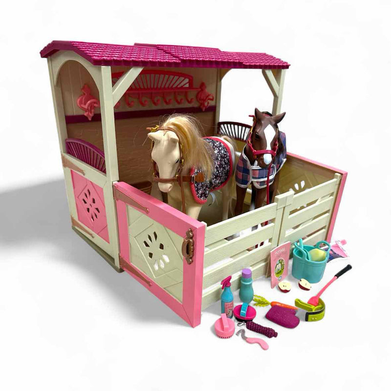Glitter Girls Doll Stable Playset + 2 Our Generation Horses