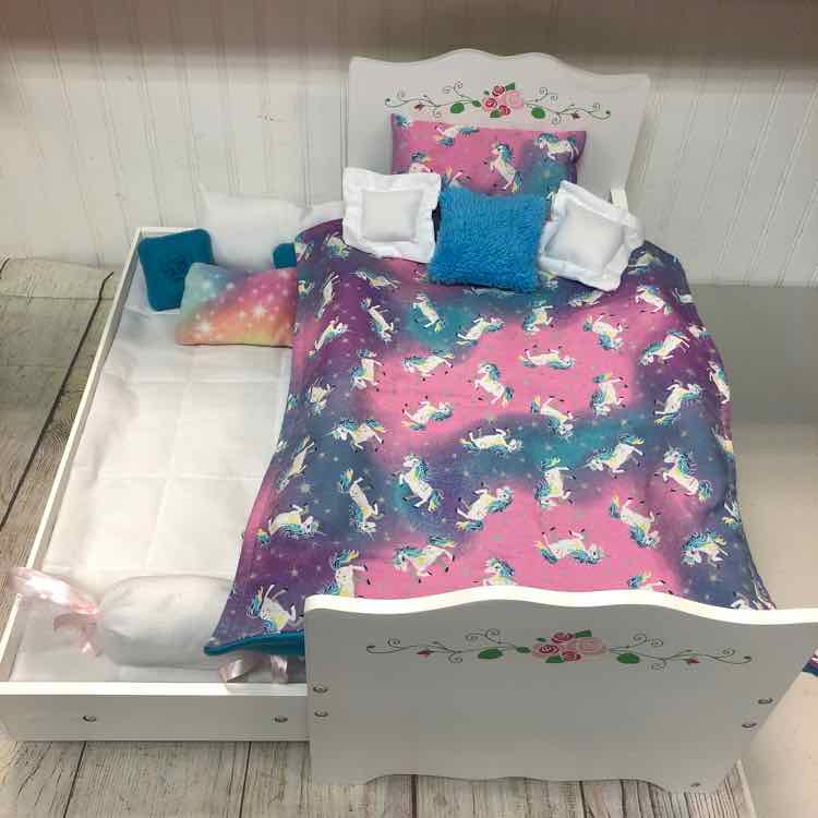 Doll Bed with Trundle + Bedding Doll Accessories